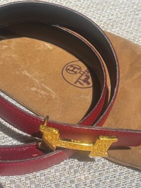 Hermès Vintage Constance H Belt 90 Black/Red Epsom Leather Gold Buckle with Dust